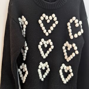 English Factory Black Sweater with Cream Heart Details